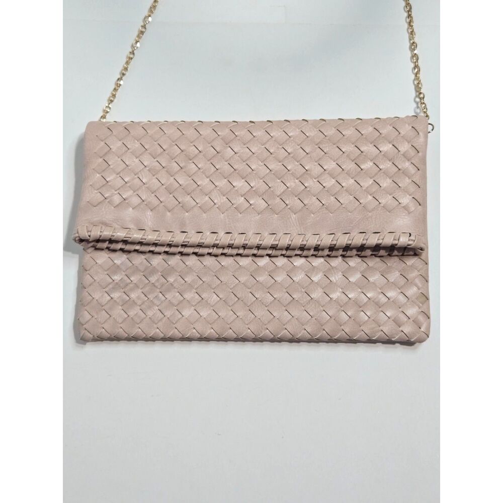 Urban Expressions Woven Foldover Crossbody Clutch | Blush Pink Faux Leather